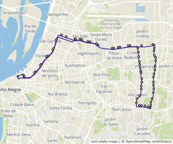Mapa do itinerário da linha