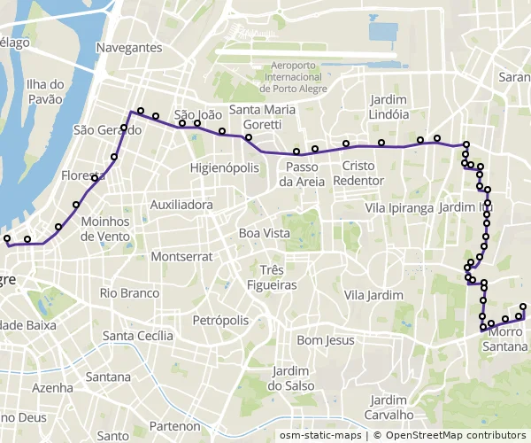 Mapa do itinerário da linha