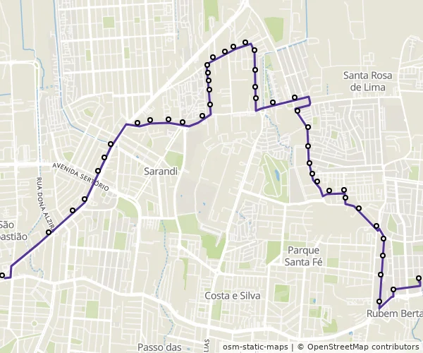 Mapa do itinerário da linha