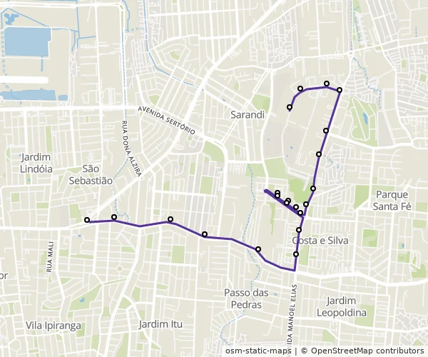 Mapa do itinerário da linha
