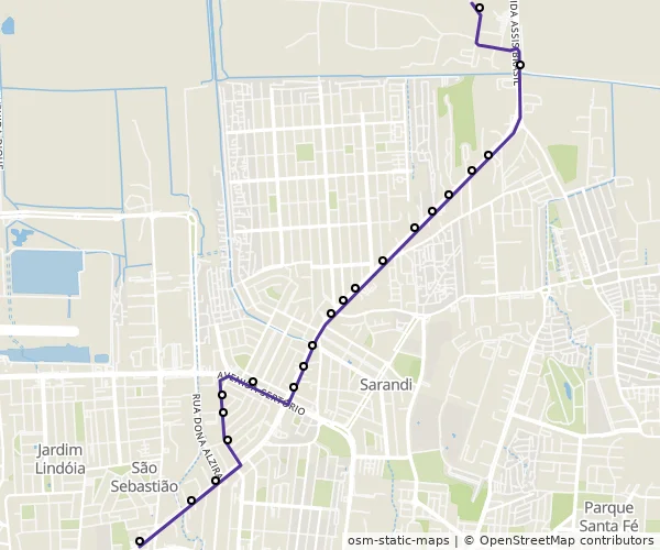 Mapa do itinerário da linha
