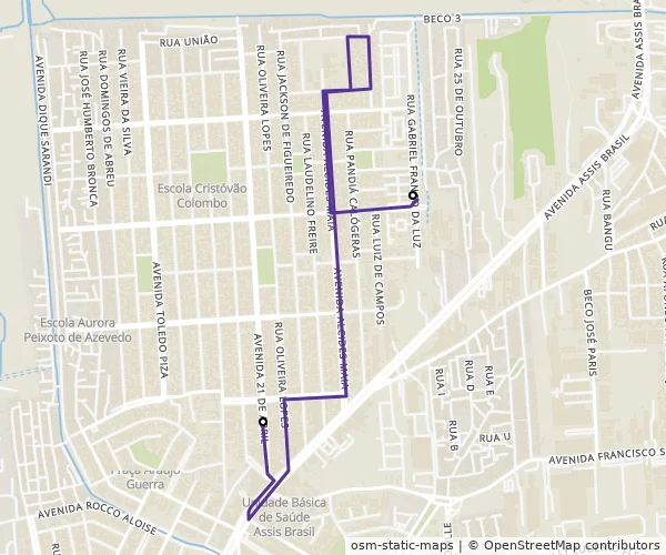 Mapa do itinerário da linha