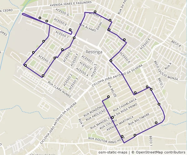 Mapa do itinerário da linha