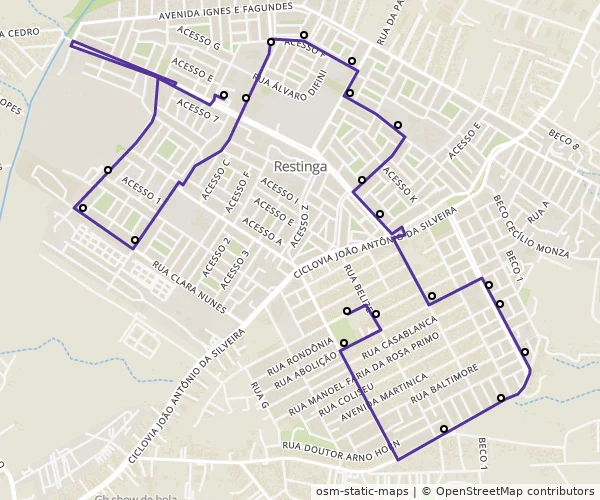Mapa do itinerário da linha