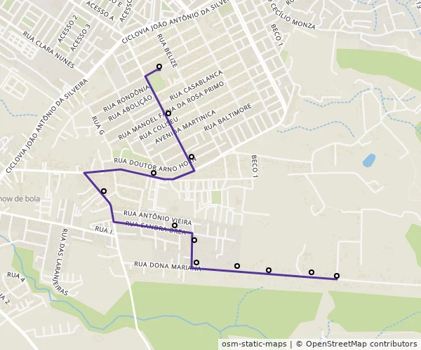 Mapa do itinerário da linha