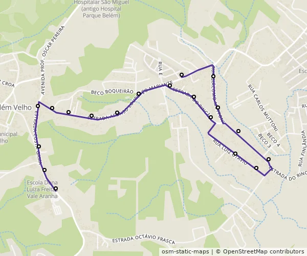 Mapa do itinerário da linha