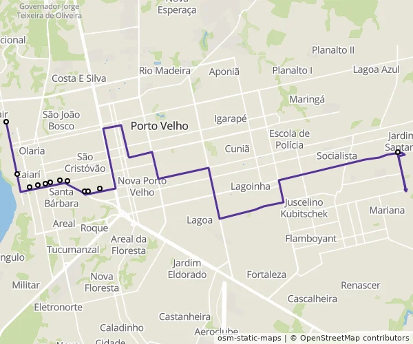 Mapa do itinerário da linha