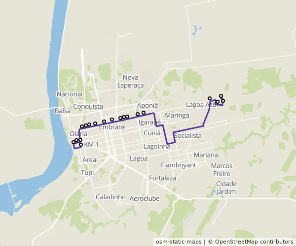 Mapa do itinerário da linha