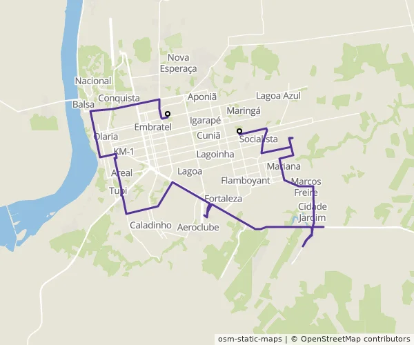 Mapa do itinerário da linha