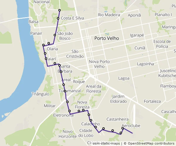 Mapa do itinerário da linha