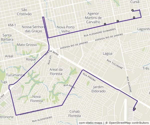 Mapa do itinerário da linha