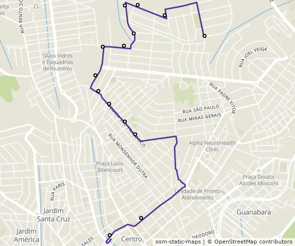 Mapa do itinerário da linha