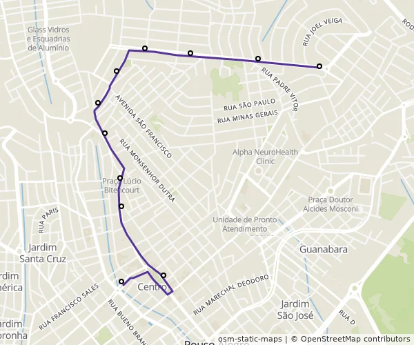 Mapa do itinerário da linha