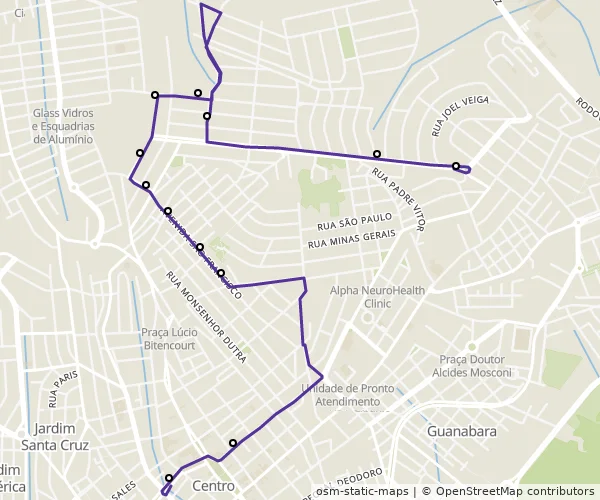 Mapa do itinerário da linha