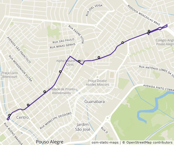 Mapa do itinerário da linha