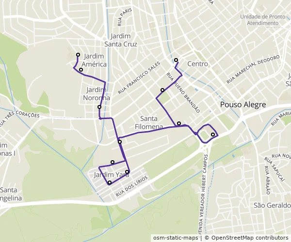 Mapa do itinerário da linha