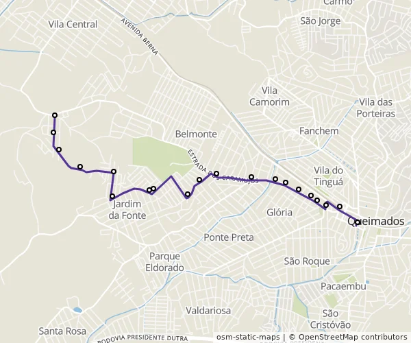 Mapa do itinerário da linha
