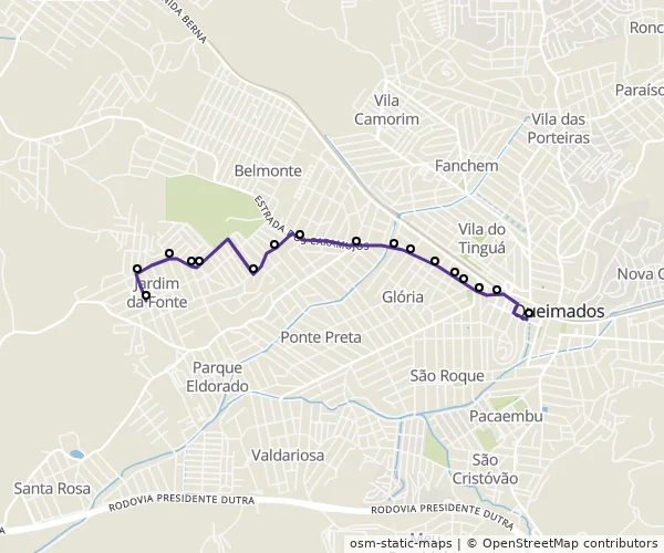 Mapa do itinerário da linha