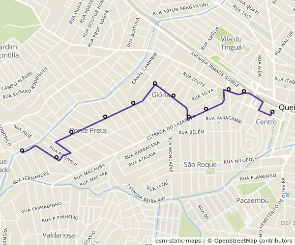 Mapa do itinerário da linha