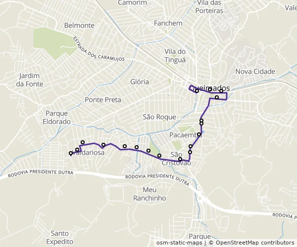 Mapa do itinerário da linha