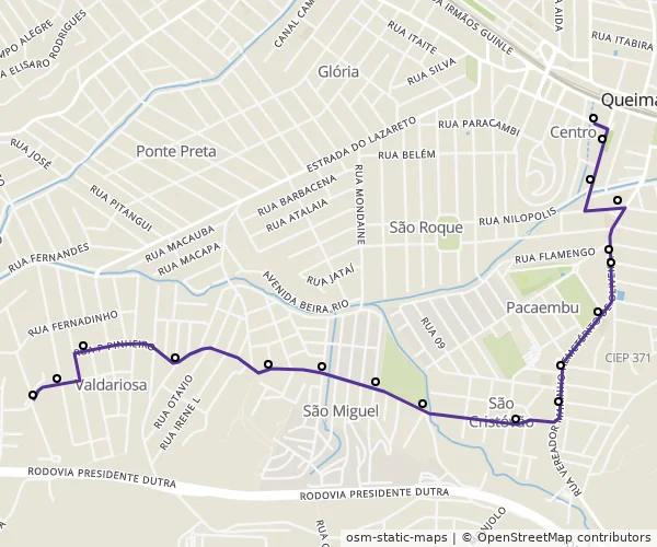 Mapa do itinerário da linha
