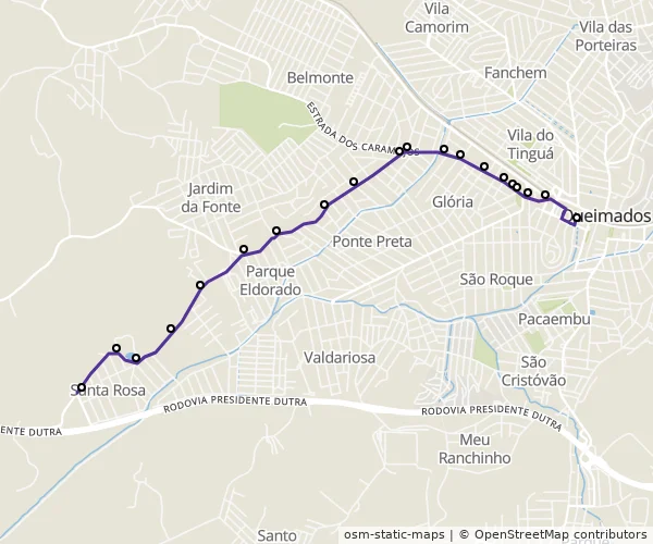Mapa do itinerário da linha