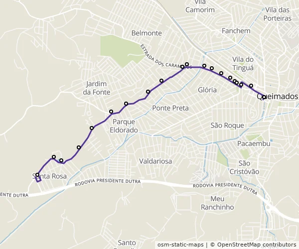 Mapa do itinerário da linha