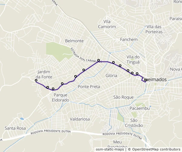 Mapa do itinerário da linha
