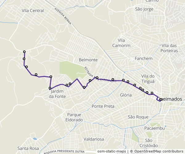 Mapa do itinerário da linha