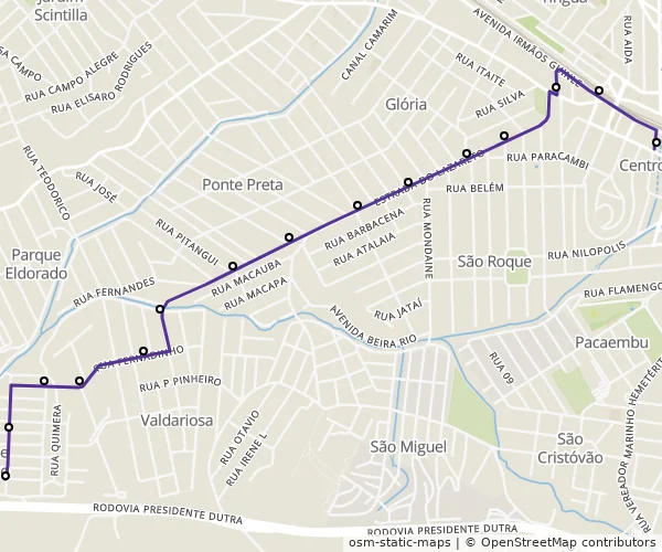 Mapa do itinerário da linha