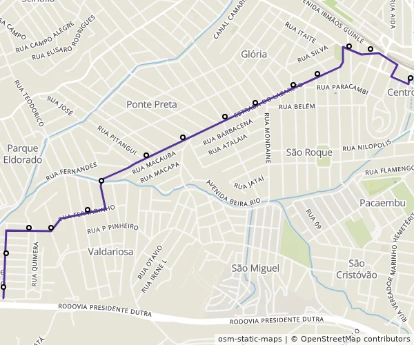 Mapa do itinerário da linha
