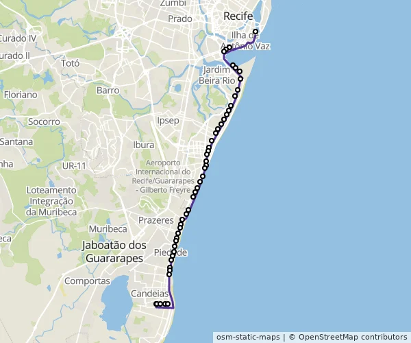Mapa do itinerário da linha