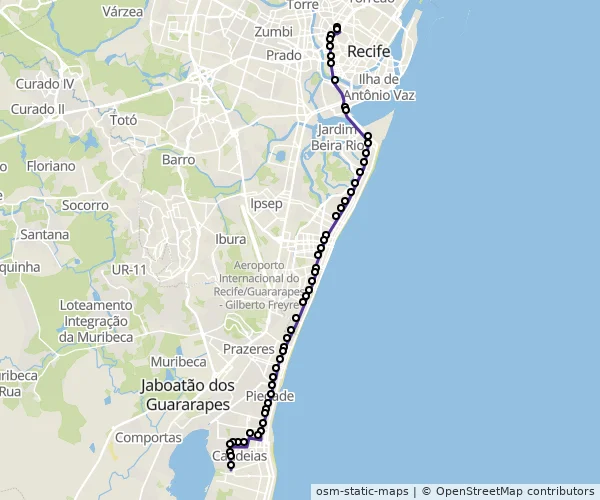 Mapa do itinerário da linha