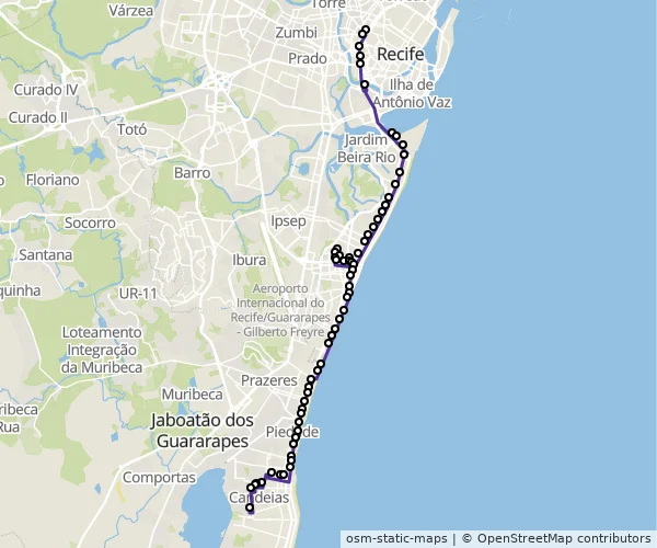 Mapa do itinerário da linha
