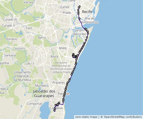 Mapa do itinerário da linha