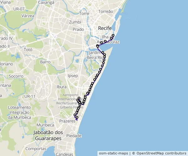Mapa do itinerário da linha