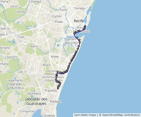 Mapa do itinerário da linha