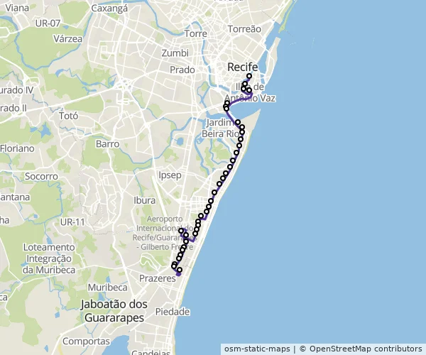 Mapa do itinerário da linha