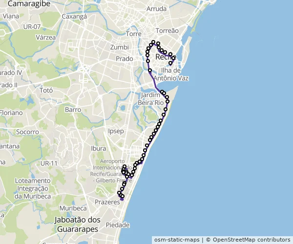 Mapa do itinerário da linha