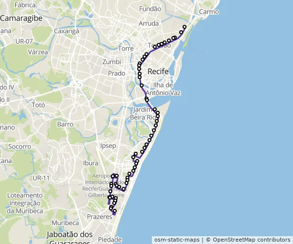 Mapa do itinerário da linha