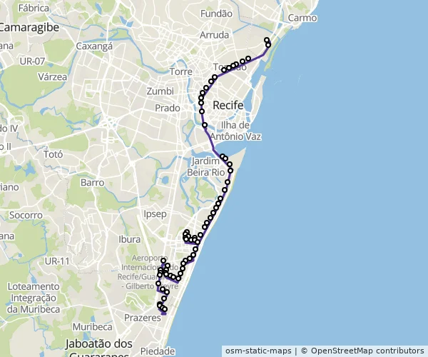 Mapa do itinerário da linha