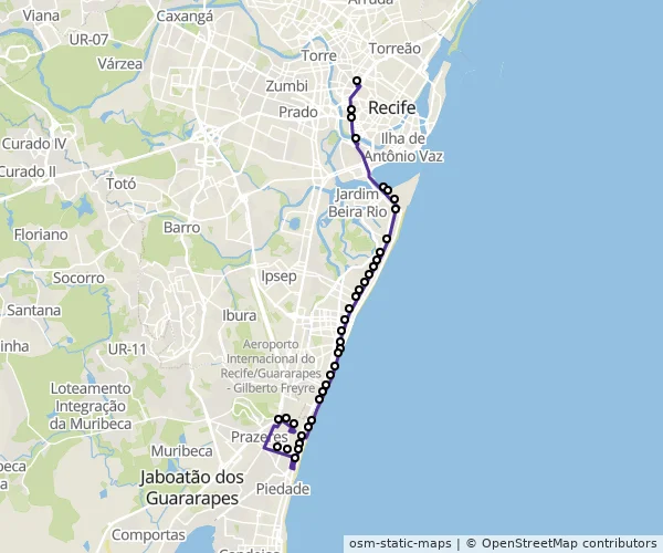 Mapa do itinerário da linha
