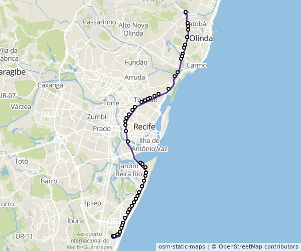 Mapa do itinerário da linha