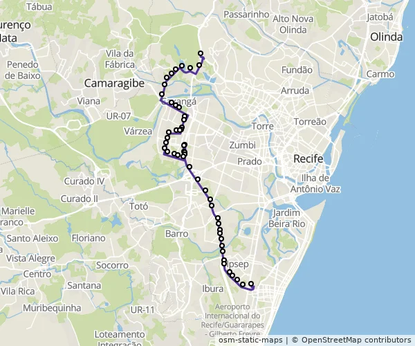 Mapa do itinerário da linha