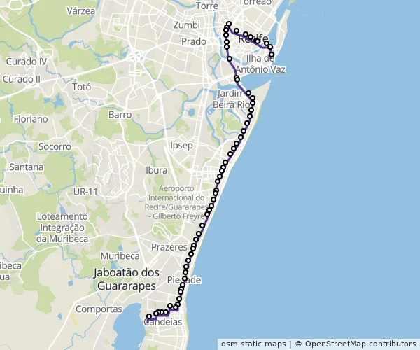 Mapa do itinerário da linha