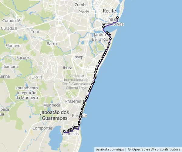 Mapa do itinerário da linha
