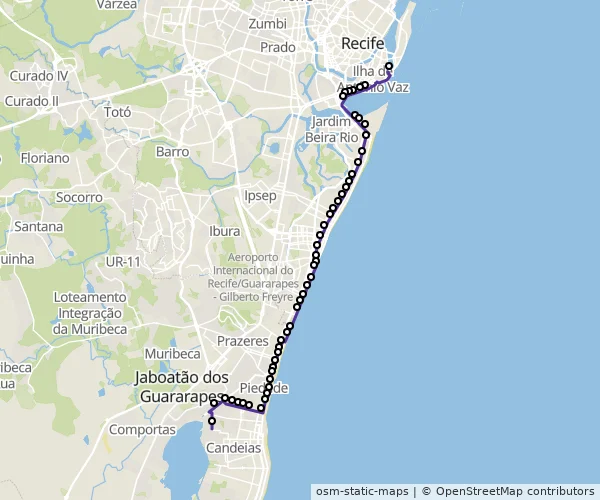 Mapa do itinerário da linha