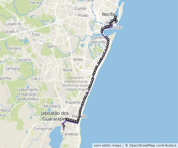 Mapa do itinerário da linha