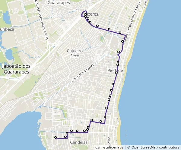 Mapa do itinerário da linha