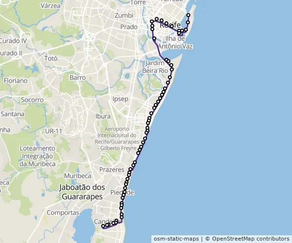 Mapa do itinerário da linha